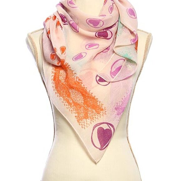Pink Green Nude Heart Love Motif Scarf - Picture 1 of 4
